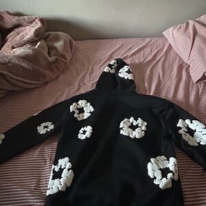 Black and White denim tear hoodie